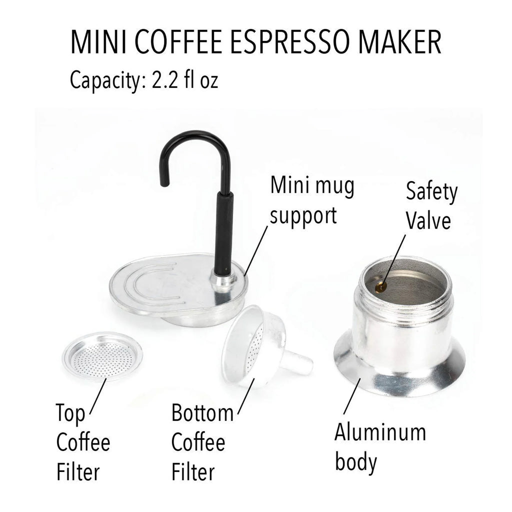 50ML Single Tube Moka Pot Cup Aluminum Alloy Spout Stovetop Italian Coffee Maker for Outdoor Parties Travel Kitchen Accessories